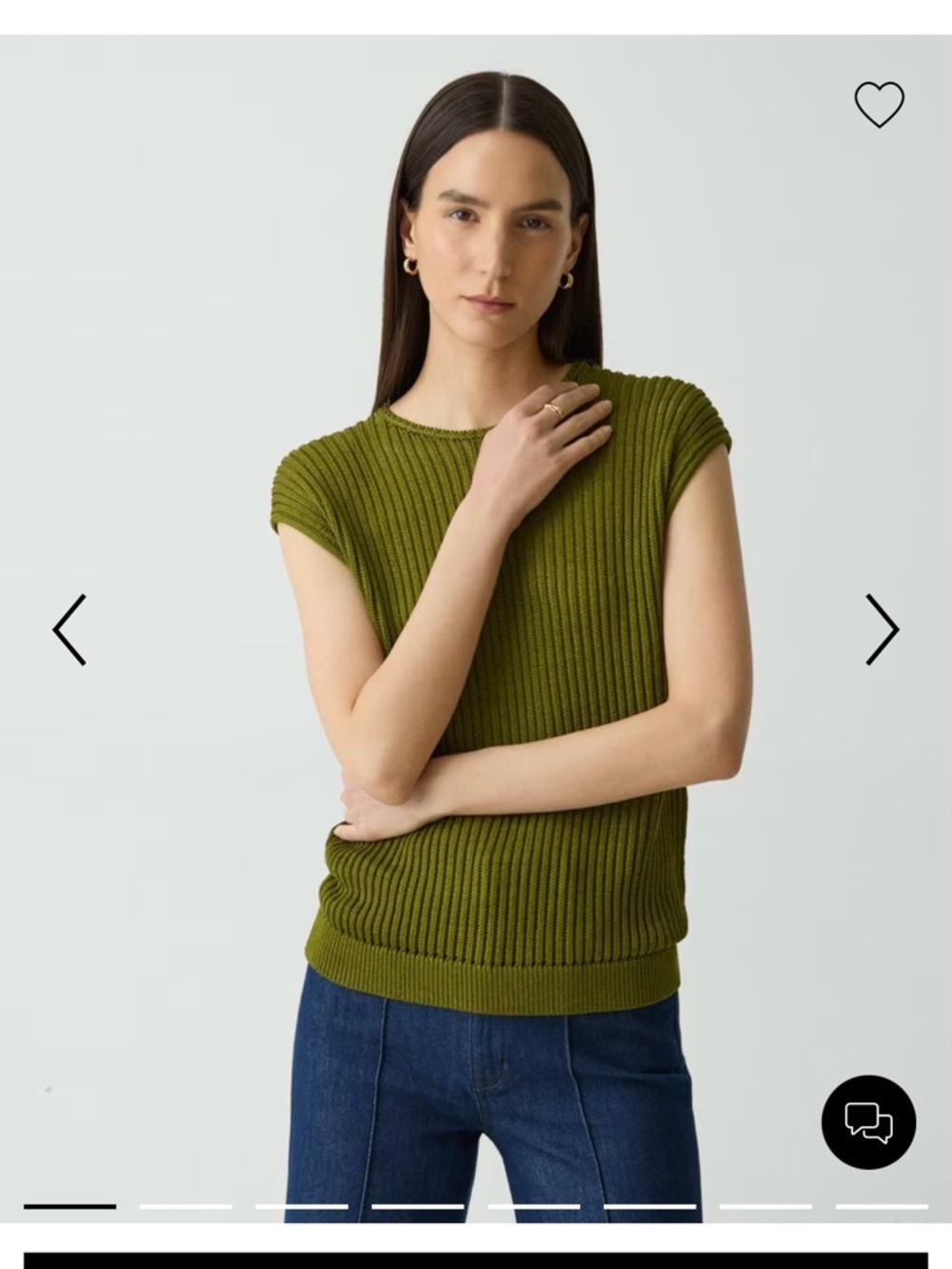 Theory Olive Ribbed Cap-Sleeve Crew Sweater